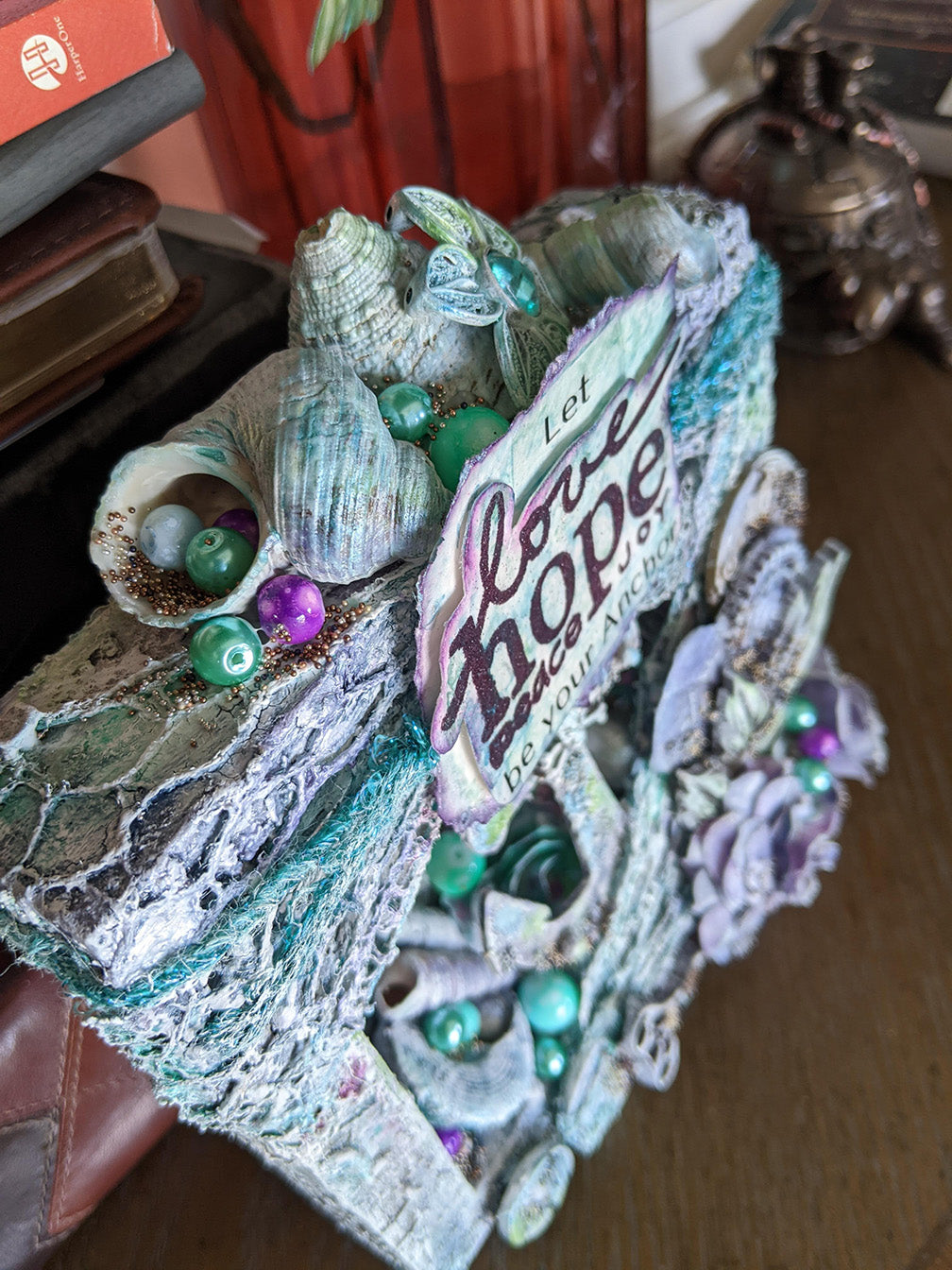 Anchor of Hope Frame Steampunk Wall Art, Handmade Mixed Media