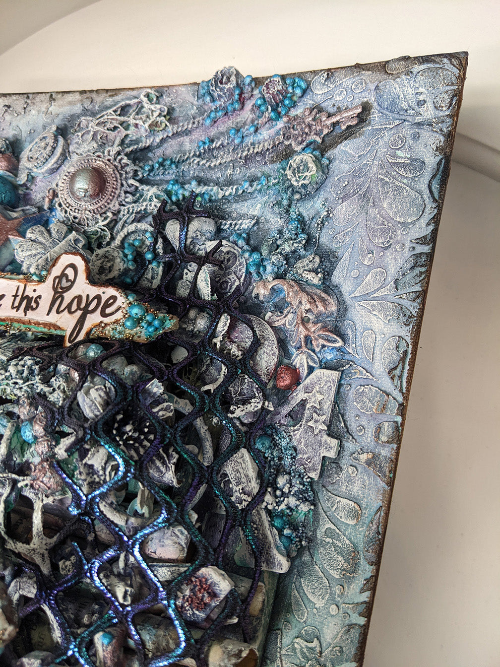 Large Anchor of Hope Steampunk Industrial Art, Handmade Mixed Media Canvas