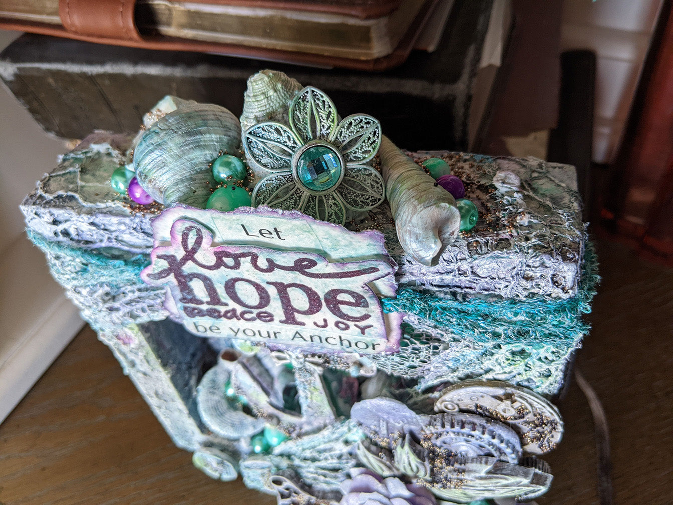 Anchor of Hope Frame Steampunk Wall Art, Handmade Mixed Media
