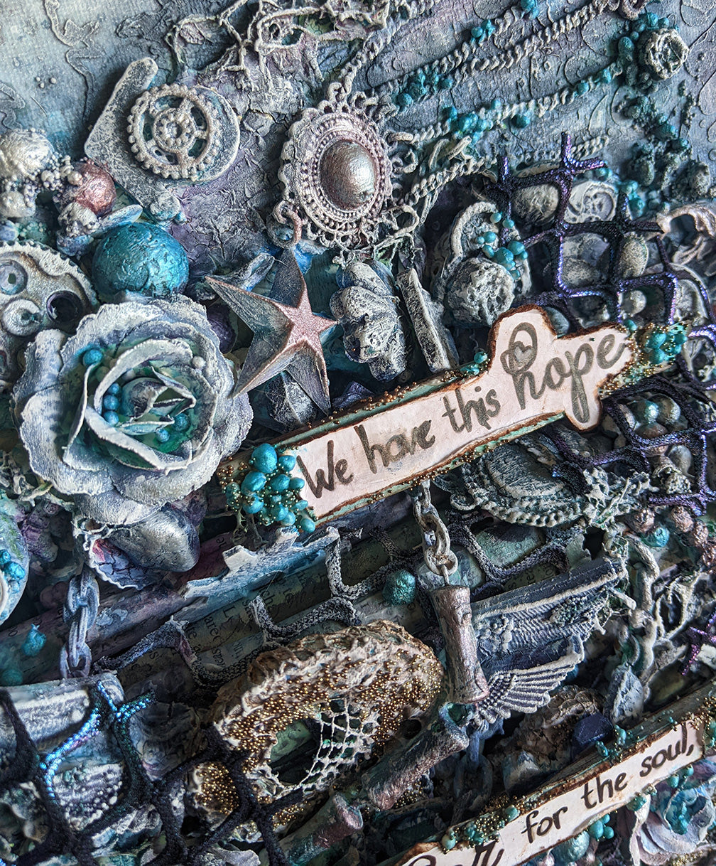 Large Anchor of Hope Steampunk Industrial Art, Handmade Mixed Media Canvas