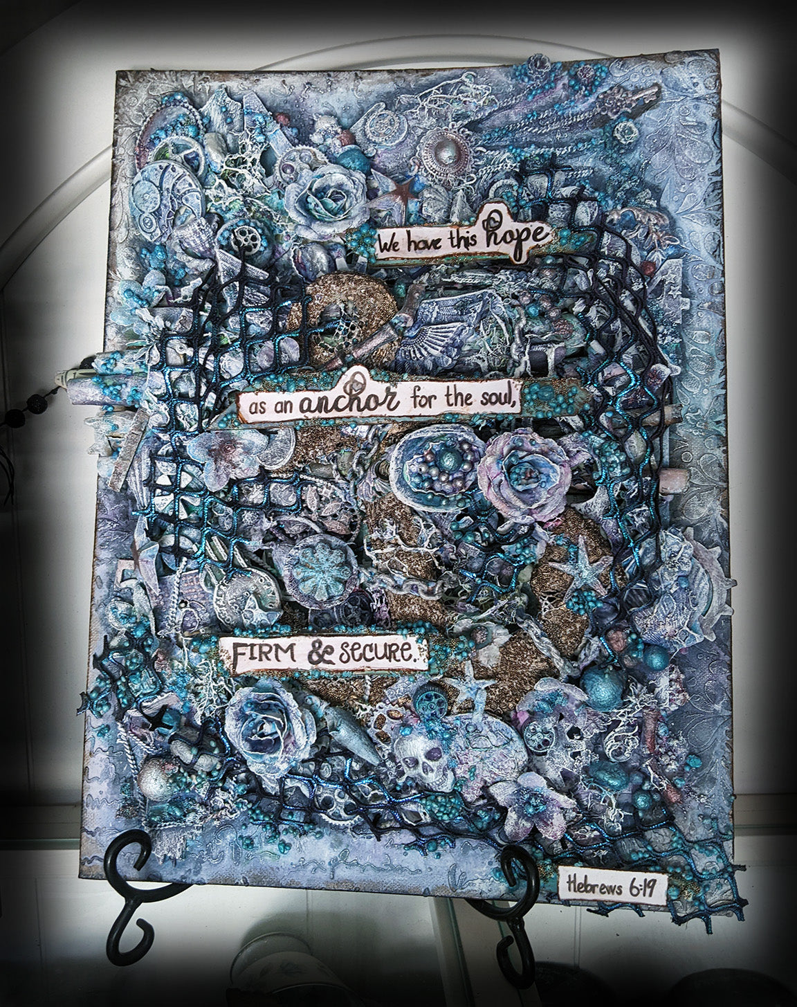 Large Anchor of Hope Steampunk Industrial Art, Handmade Mixed Media Canvas