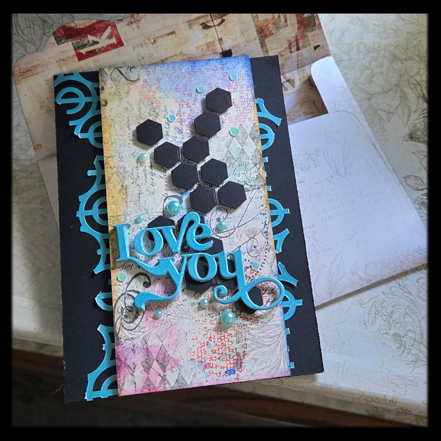 Watercolor "Love You" Greeting Card, Mixed Media