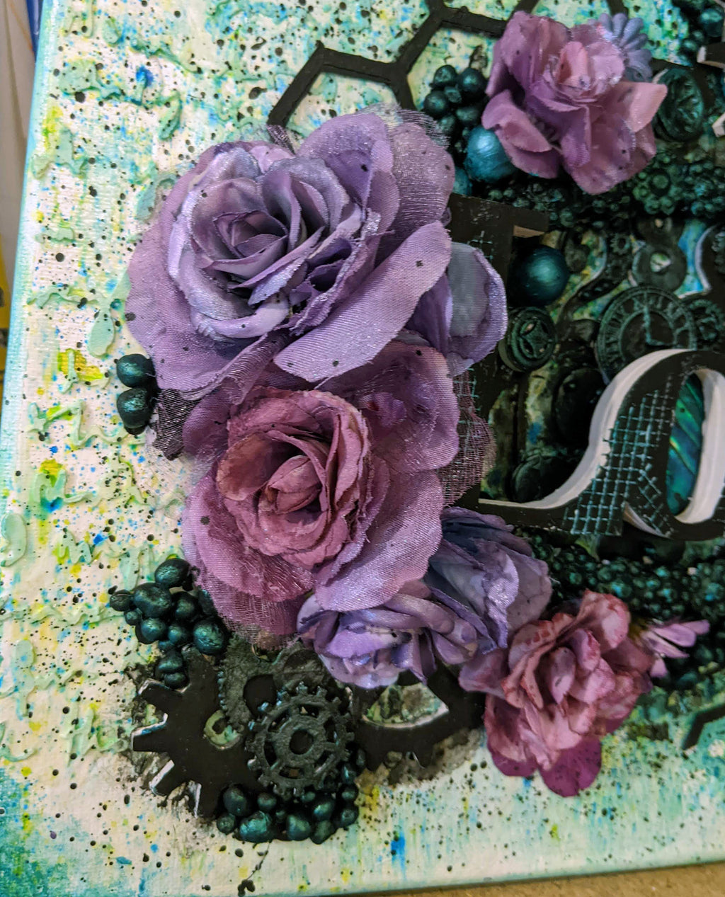 Steampunk Love & Purple Roses Mixed Media Gallery Canvas Wall Art