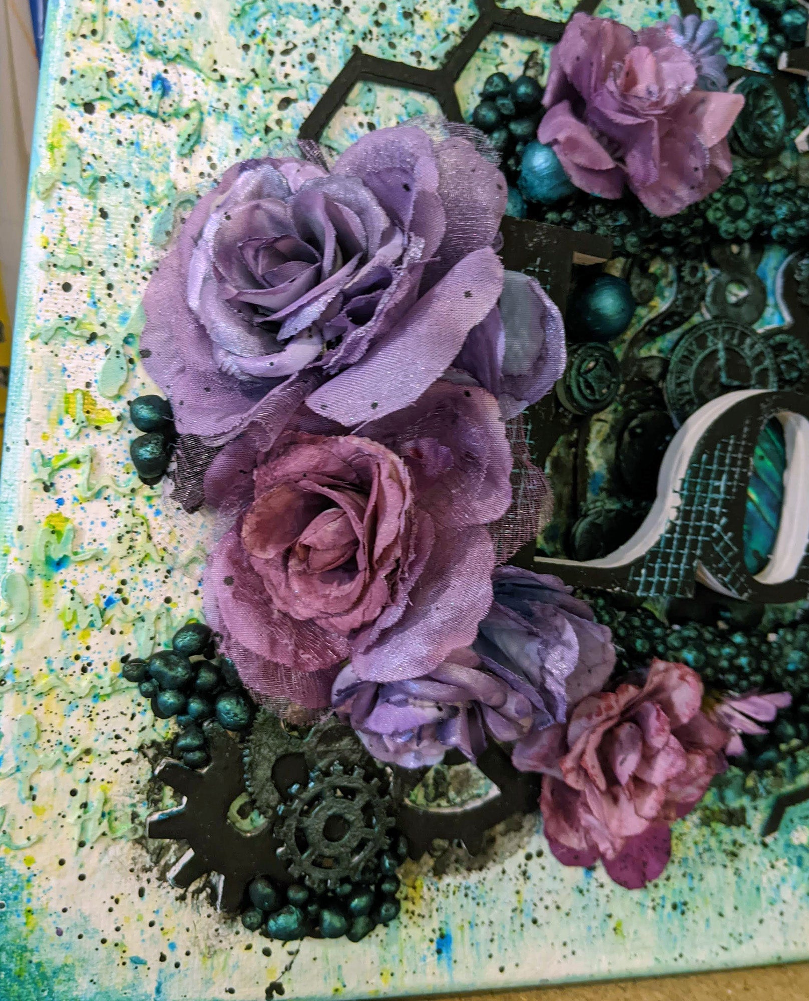 Steampunk Love & Purple Roses Mixed Media Gallery Canvas Wall Art