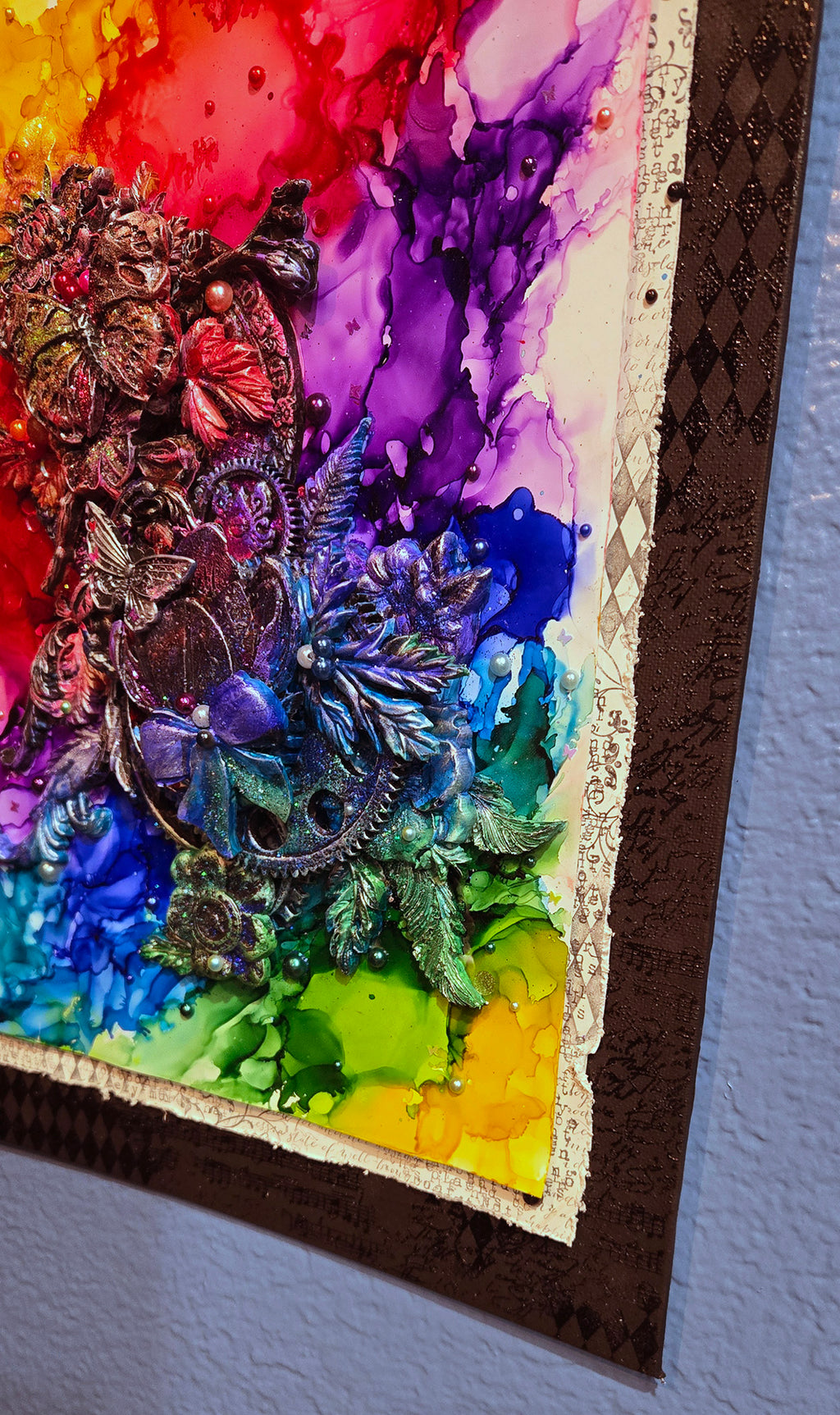 A Steampunk Kind of Rainbow - Handmade Mixed Media 12x16" Canvas Panel Wall Art