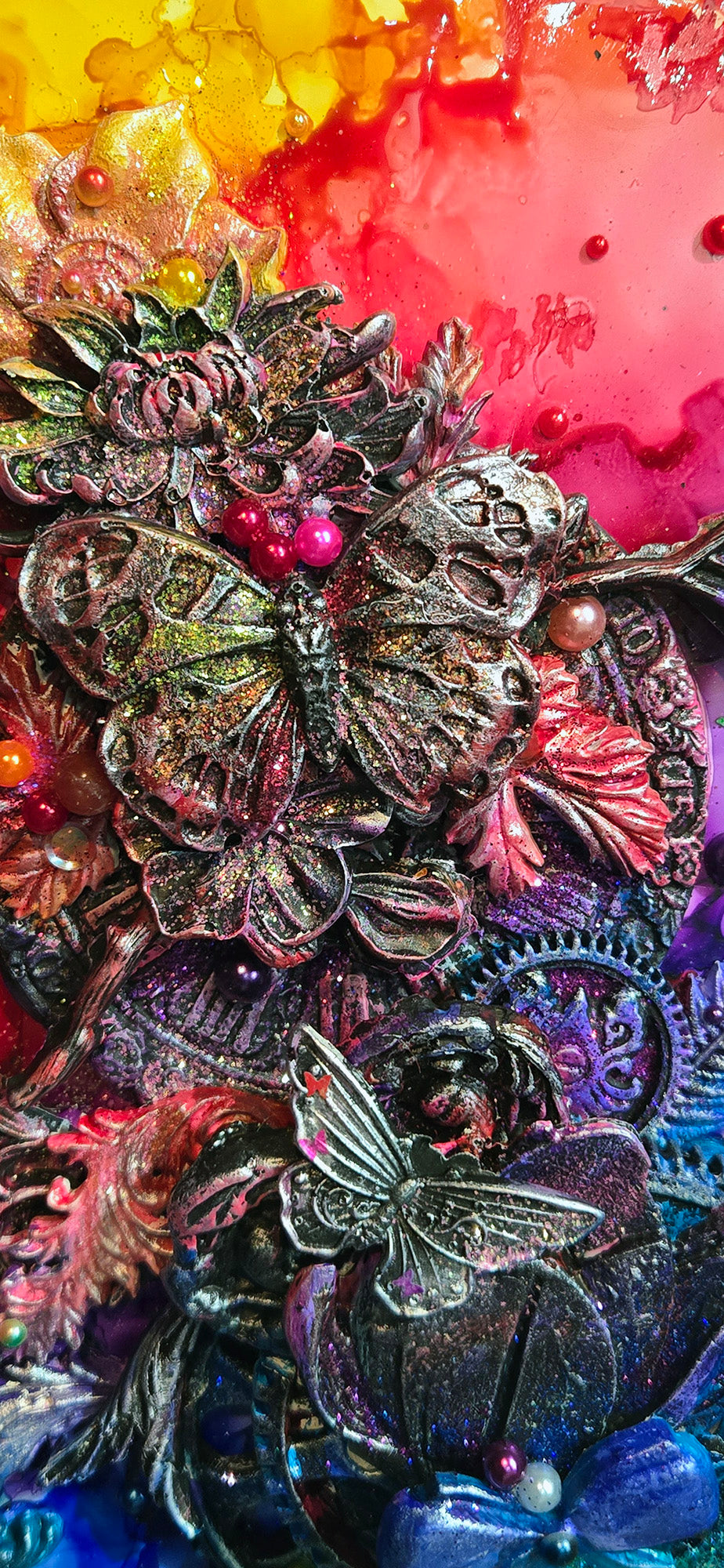 A Steampunk Kind of Rainbow - Handmade Mixed Media 12x16" Canvas Panel Wall Art