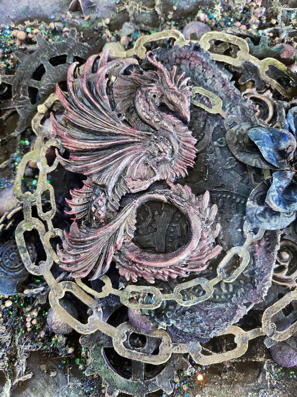 A Dragon From the Stars 16"x12" Hard Canvas Panel Mixed Media Wall Art