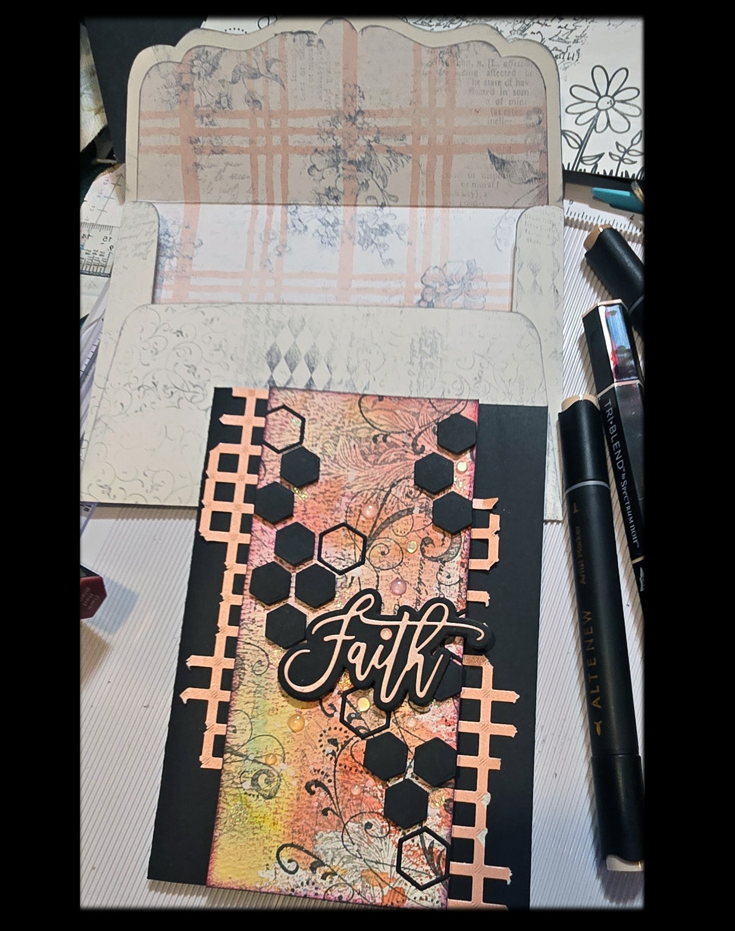 Faith Peach and Yellow Greeting Card, Mixed Media