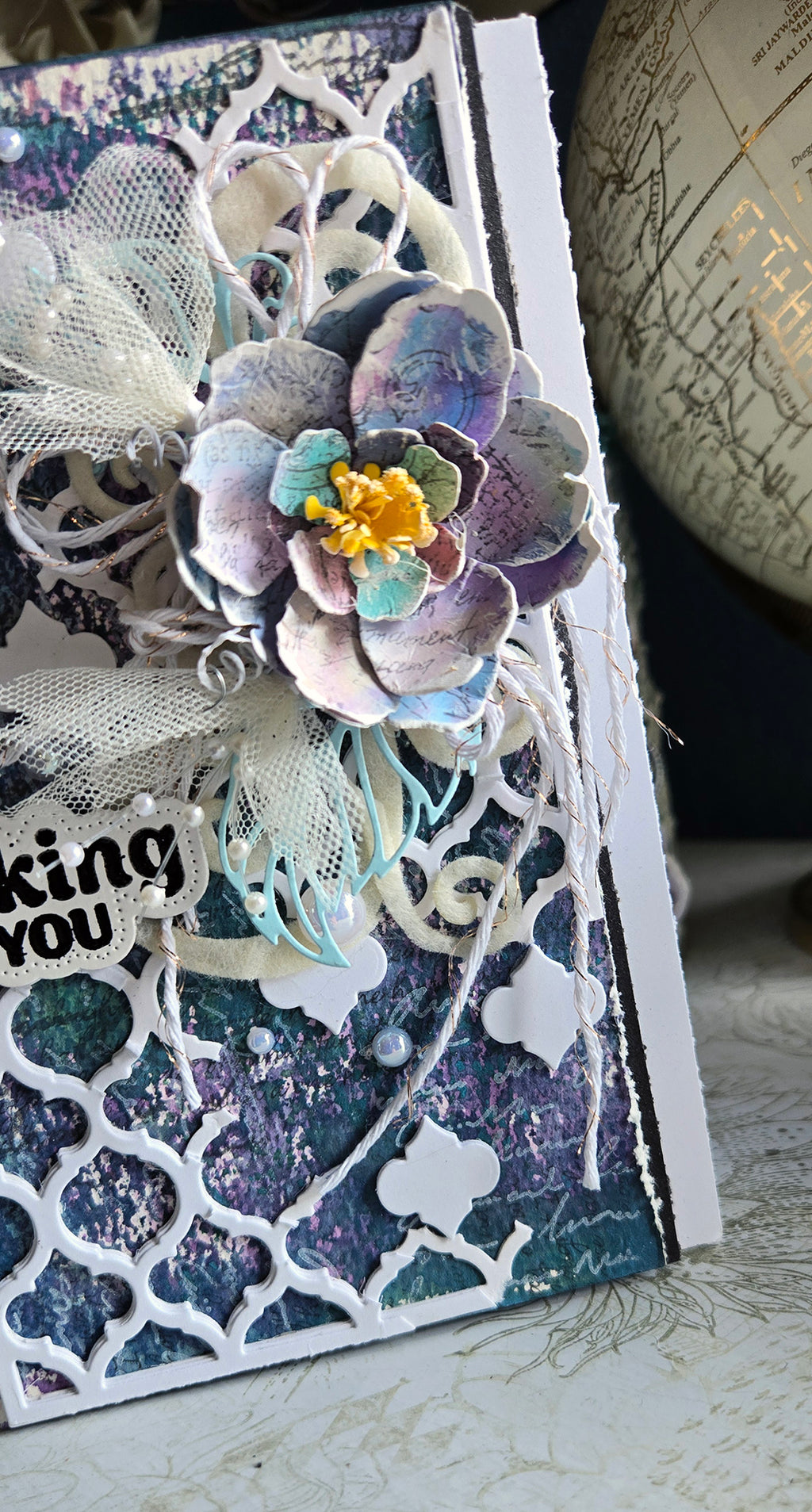 Thinking of You Greeting Card, Blue, Purple, Moroccan Tile Mixed Media