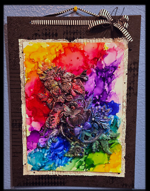 A Steampunk Kind of Rainbow - Handmade Mixed Media 12x16" Canvas Panel Wall Art