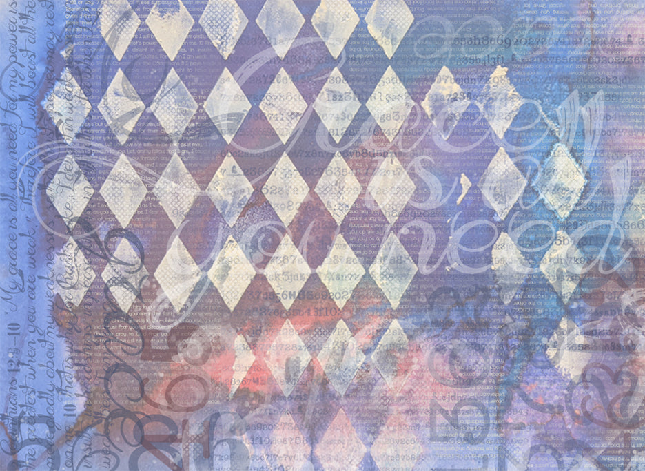 Harlequin Blues Rice Paper: Grunge Art Journaling, Scripture Background,, Card Making, Scrapbook Paper (13x9.5)