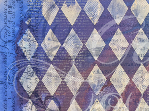 Harlequin Blues Rice Paper: Grunge Art Journaling, Scripture Background,, Card Making, Scrapbook Paper (13x9.5)