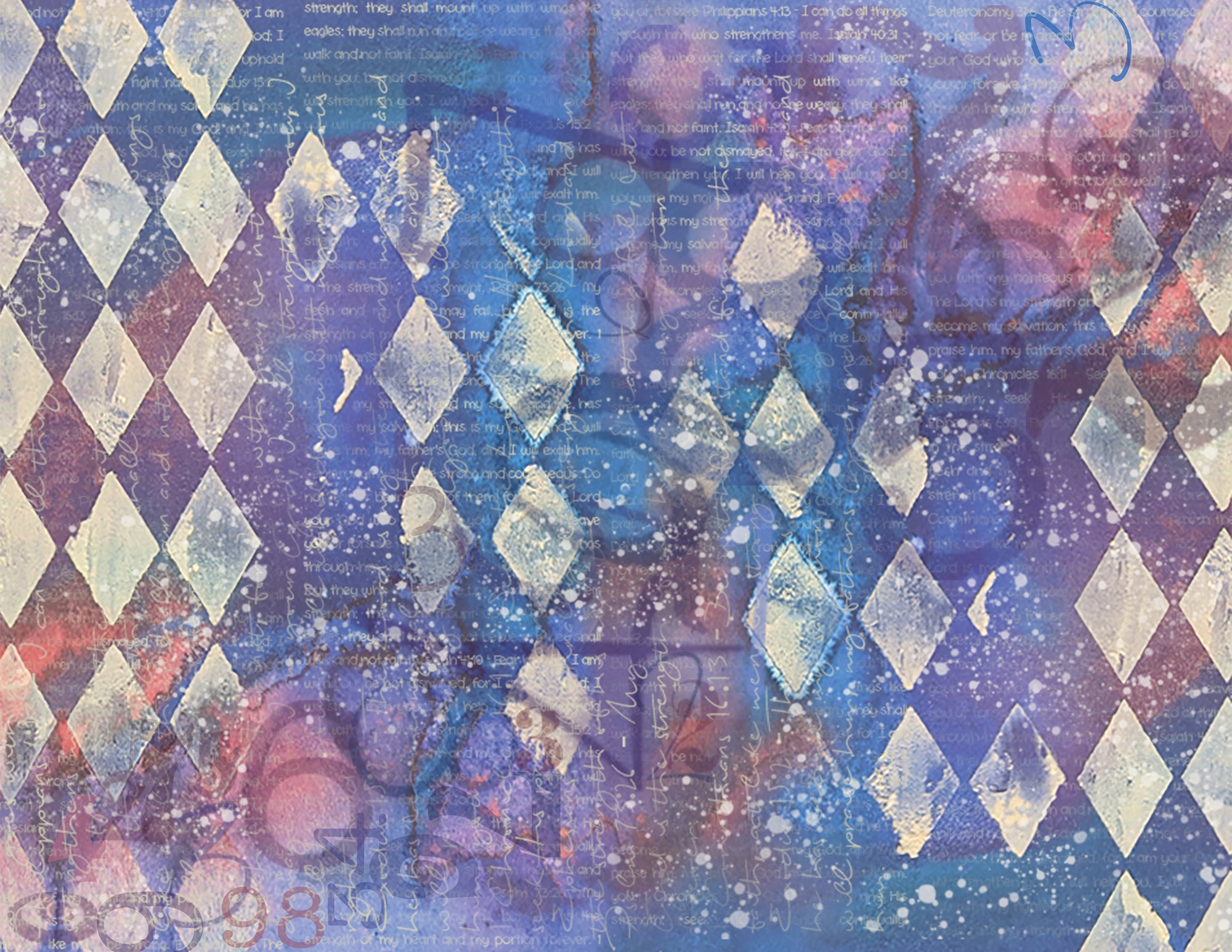 Digital product Harlequin Blues & Harlequin Splatter Designs: Grunge Art Journaling, Scrapbook, Card Making, 2 Printable Pages
