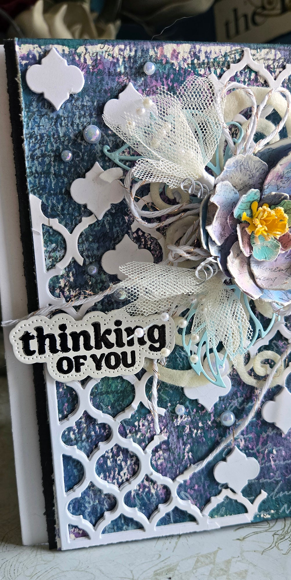 Thinking of You Greeting Card, Blue, Purple, Moroccan Tile Mixed Media