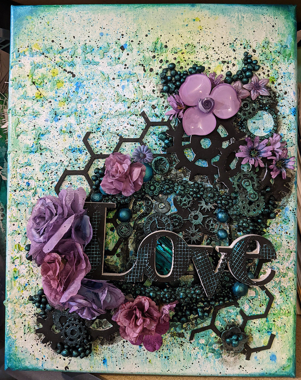 Steampunk Love & Purple Roses Mixed Media Gallery Canvas Wall Art