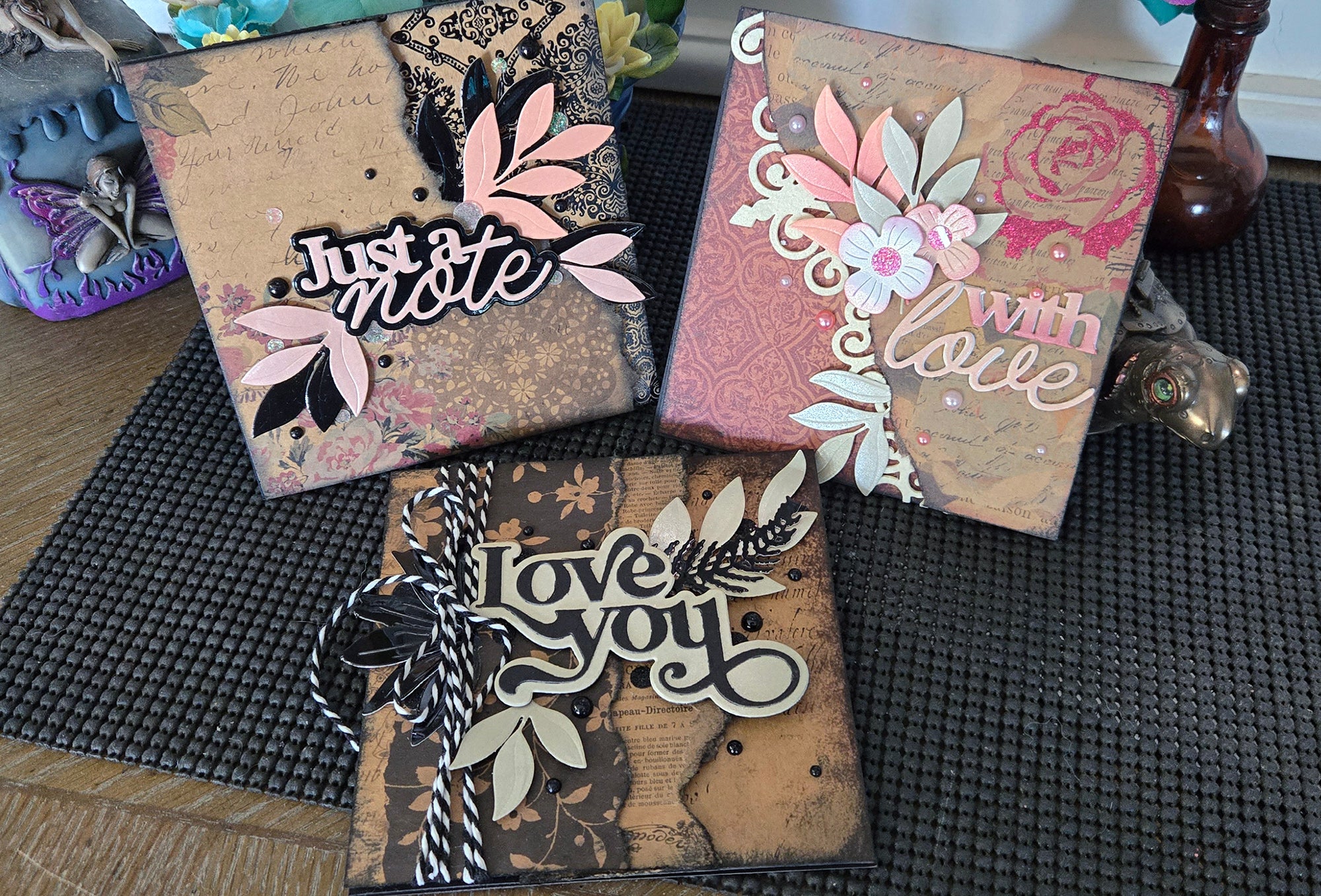 Set of 3 4x4" Greeting Cards, Vintage Craft Cards