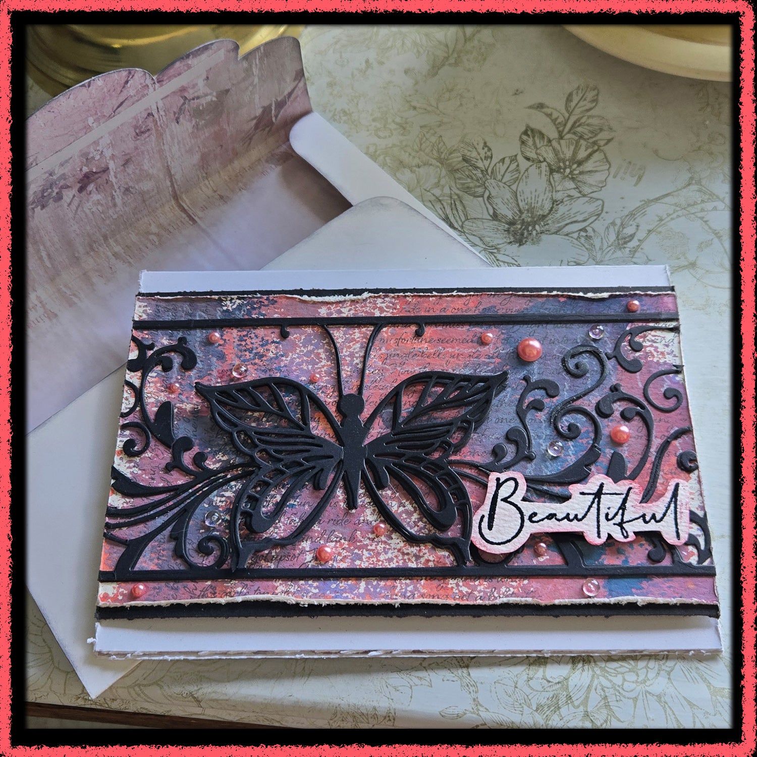 Elegant Butterfly Greeting Card, Mixed Media