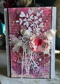 The White Butterfly Greeting Card, Pink with Heart Spray and Pearl Mixed Media