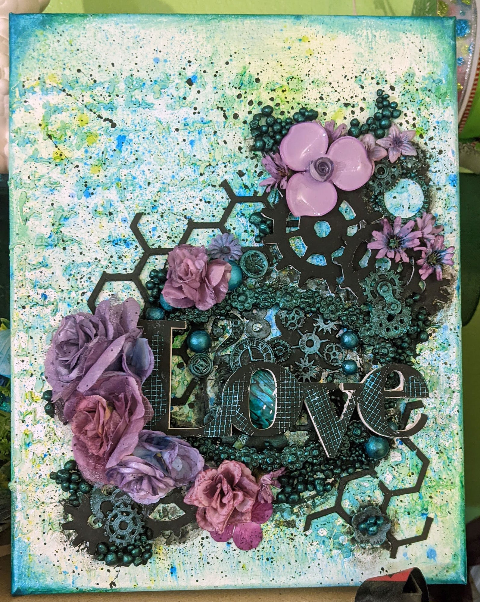 Steampunk Love & Purple Roses Mixed Media Gallery Canvas Wall Art