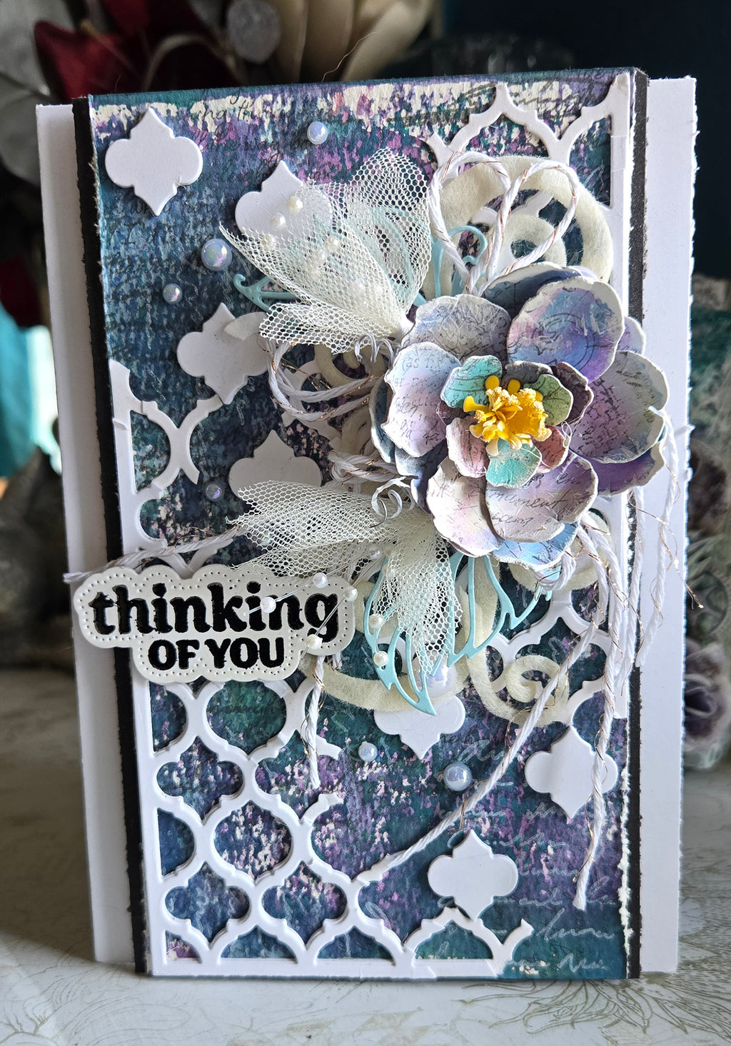 Thinking of You Greeting Card, Blue, Purple, Moroccan Tile Mixed Media