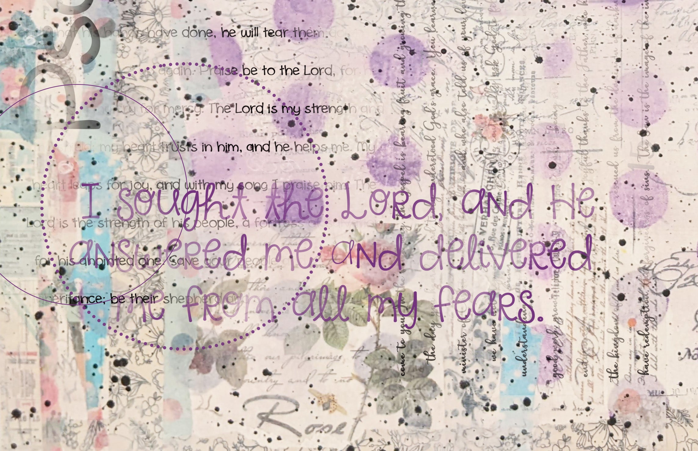 Pastel Dots with Scripture Rice Paper: Grunge Art Journaling, Scripture Background,, Card Making, Scrapbook Paper (13x9.5)