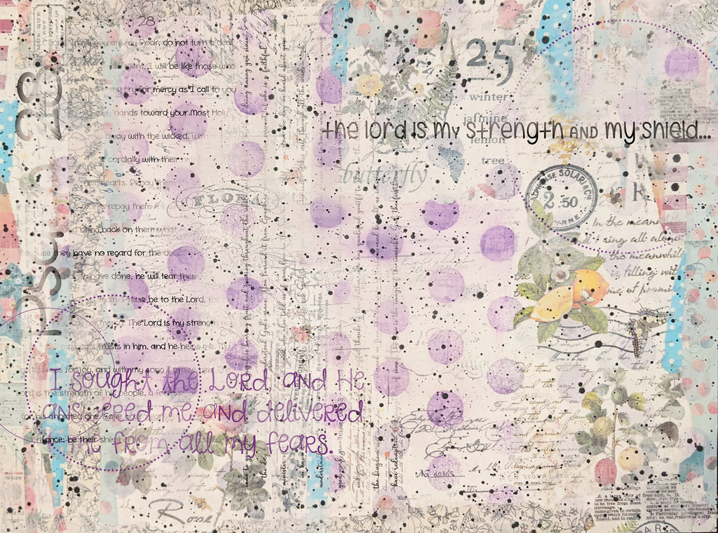 Pastel Dots with Scripture Rice Paper: Grunge Art Journaling, Scripture Background,, Card Making, Scrapbook Paper (13x9.5)