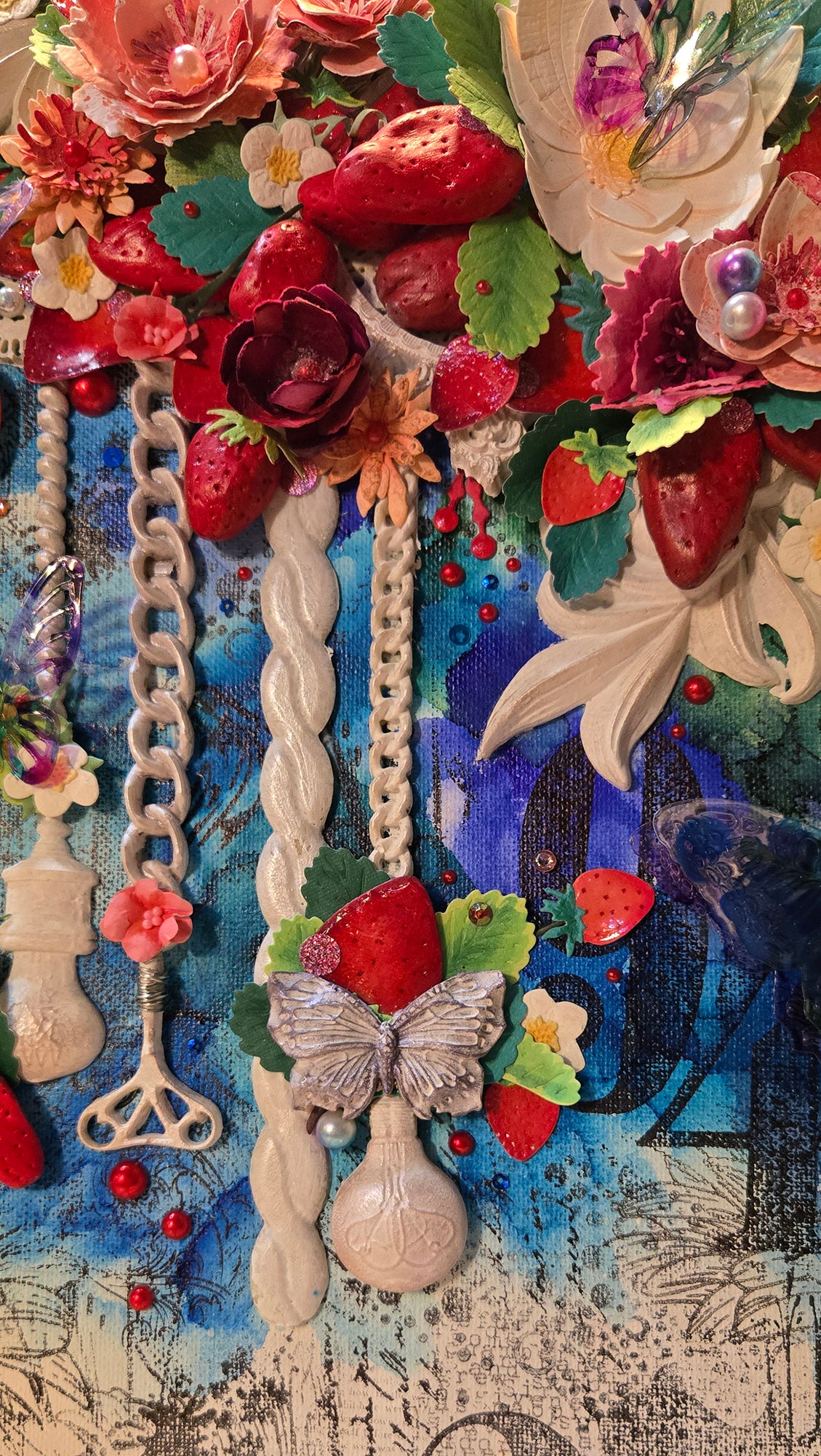 Strawberry Bramble's Pendulous Light Handmade Decor Mixed Media Wall Art: