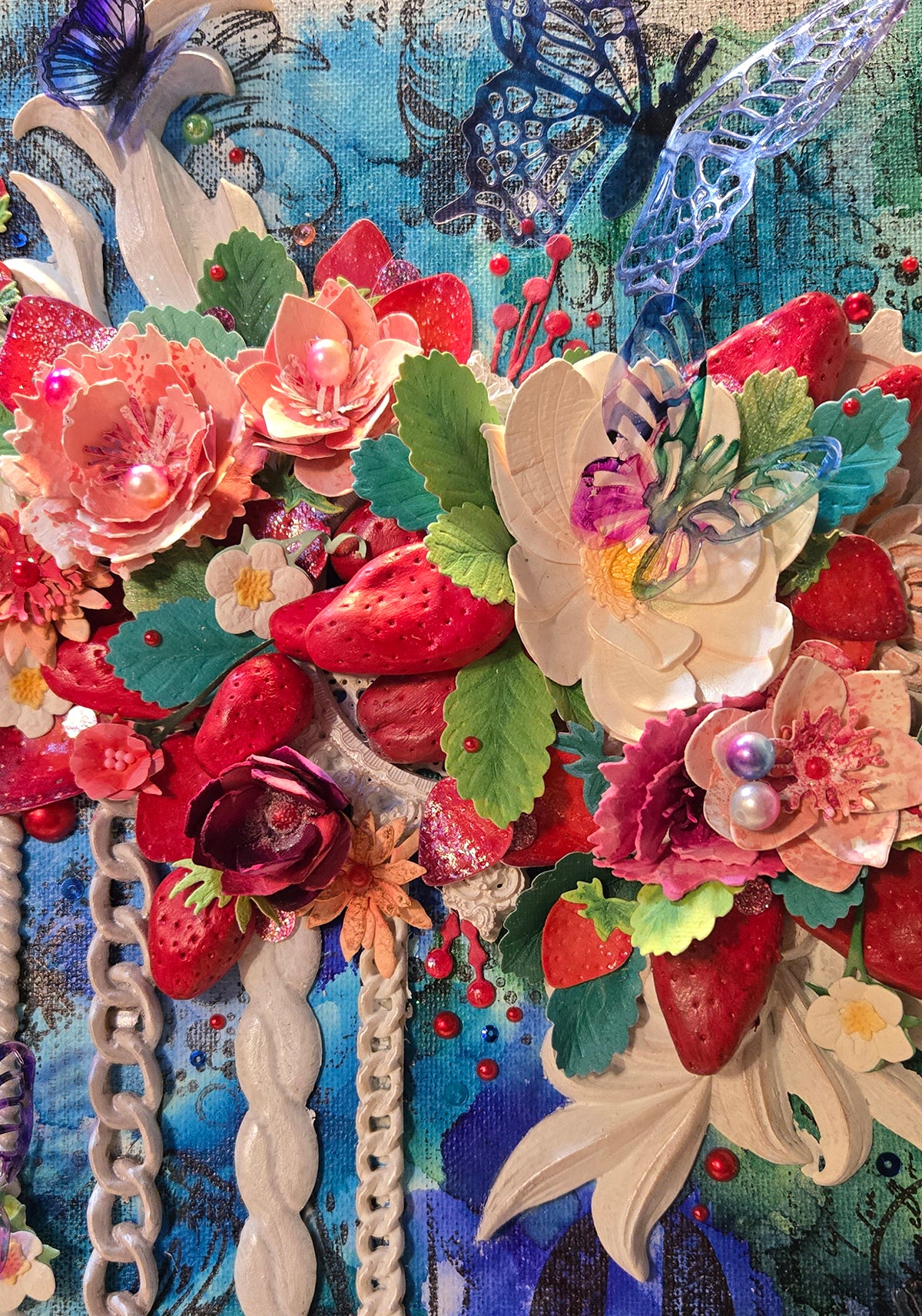 Strawberry Bramble's Pendulous Light Handmade Decor Mixed Media Wall Art: