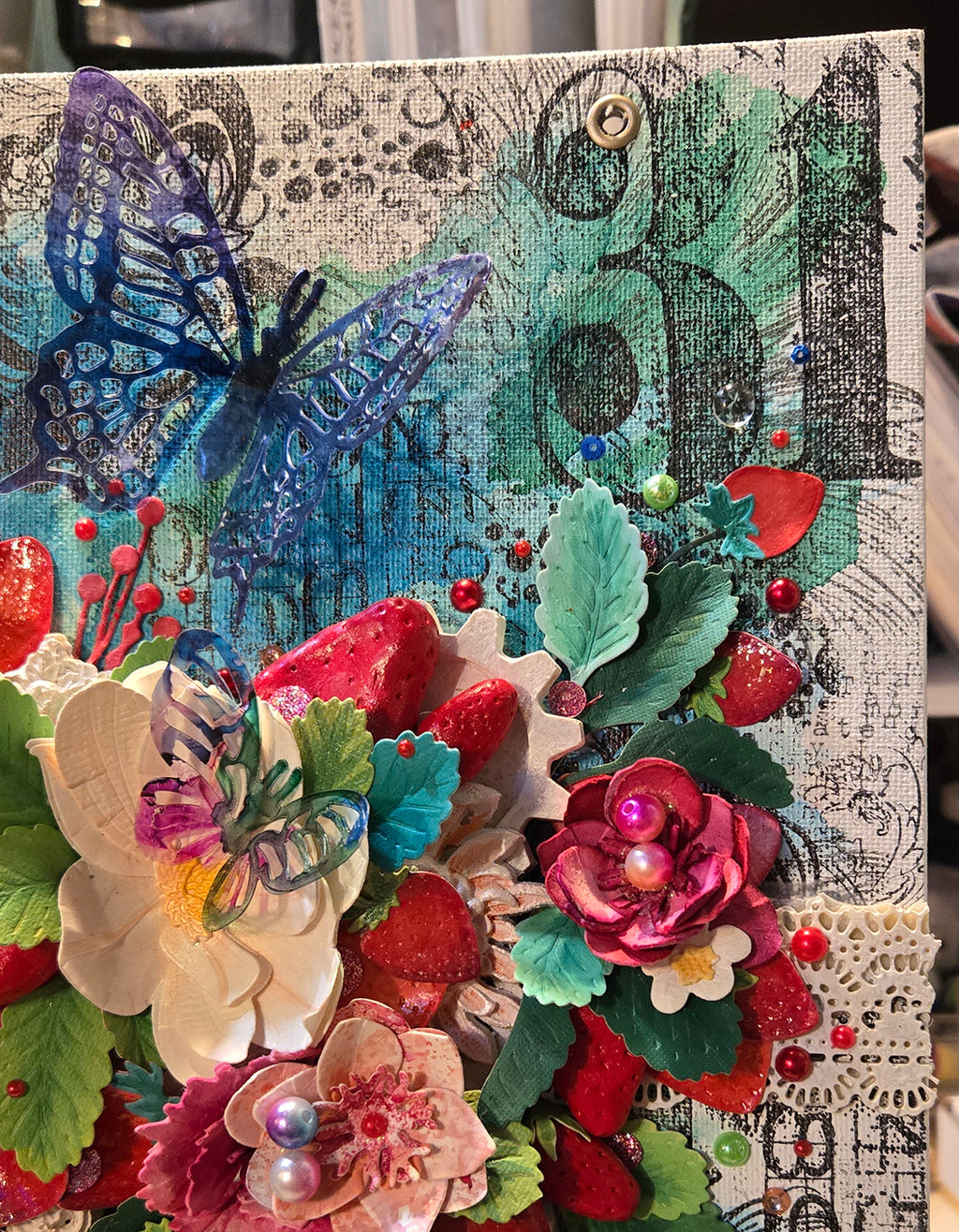 Strawberry Bramble's Pendulous Light Handmade Decor Mixed Media Wall Art: