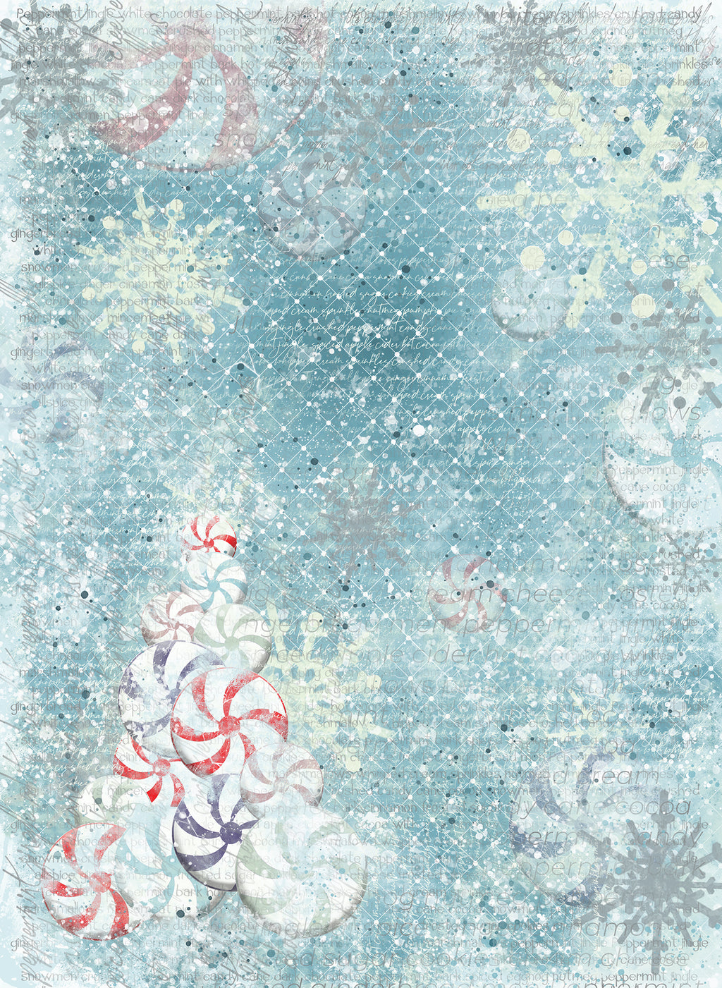 Peppermint Jingle Rice Paper Set of 10, Christmas Art Journaling and Mixed Media Paper