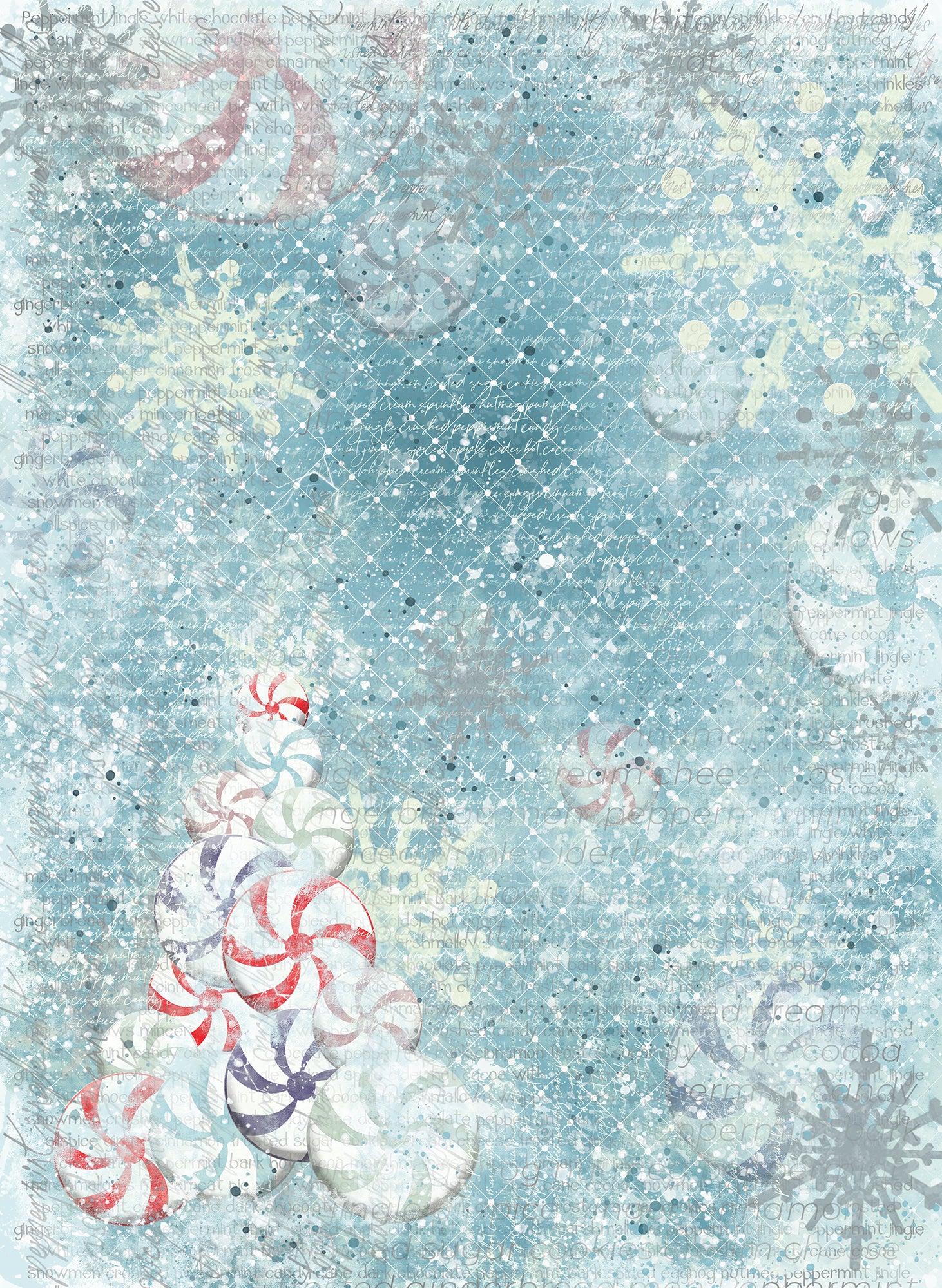 Peppermint Jingle Rice Paper Set of 10, Christmas Art Journaling and Mixed Media Paper