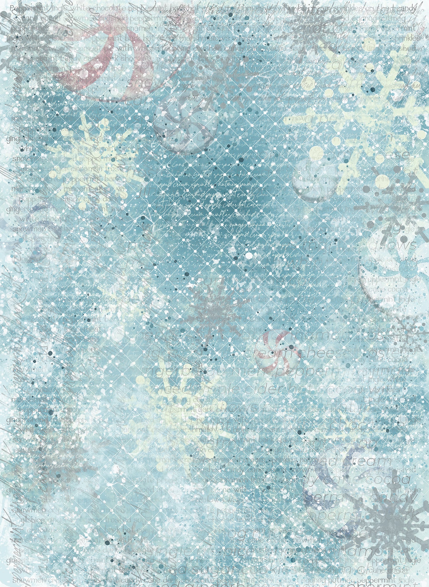 Peppermint Jingle Rice Paper Individual ROLLED Sheets, Christmas Art Journaling and Mixed Media Paper