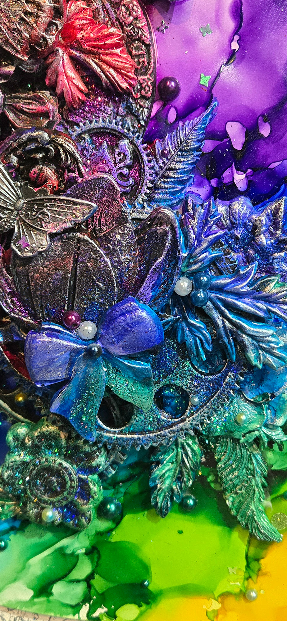 A Steampunk Kind of Rainbow - Handmade Mixed Media 12x16" Canvas Panel Wall Art