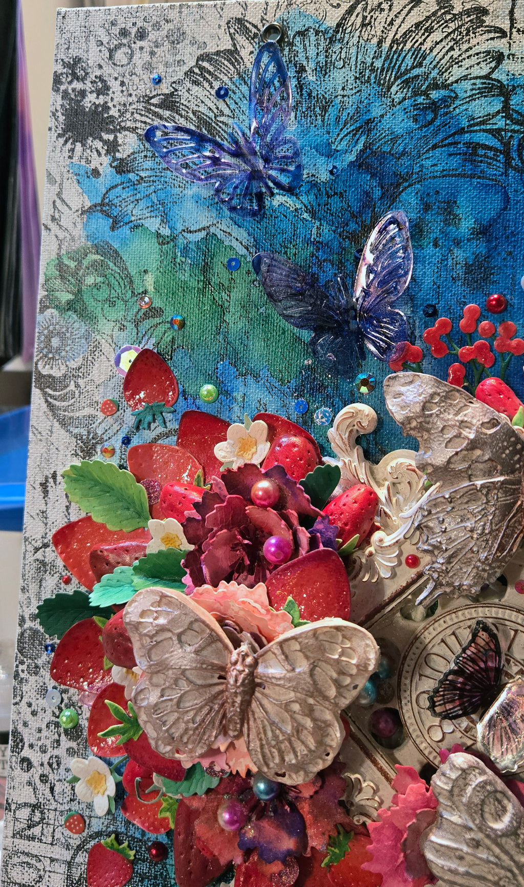 Strawberry Bramble's Pendulous Light Handmade Decor Mixed Media Wall Art: