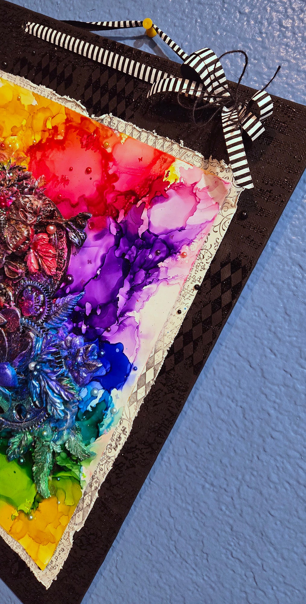 A Steampunk Kind of Rainbow - Handmade Mixed Media 12x16" Canvas Panel Wall Art