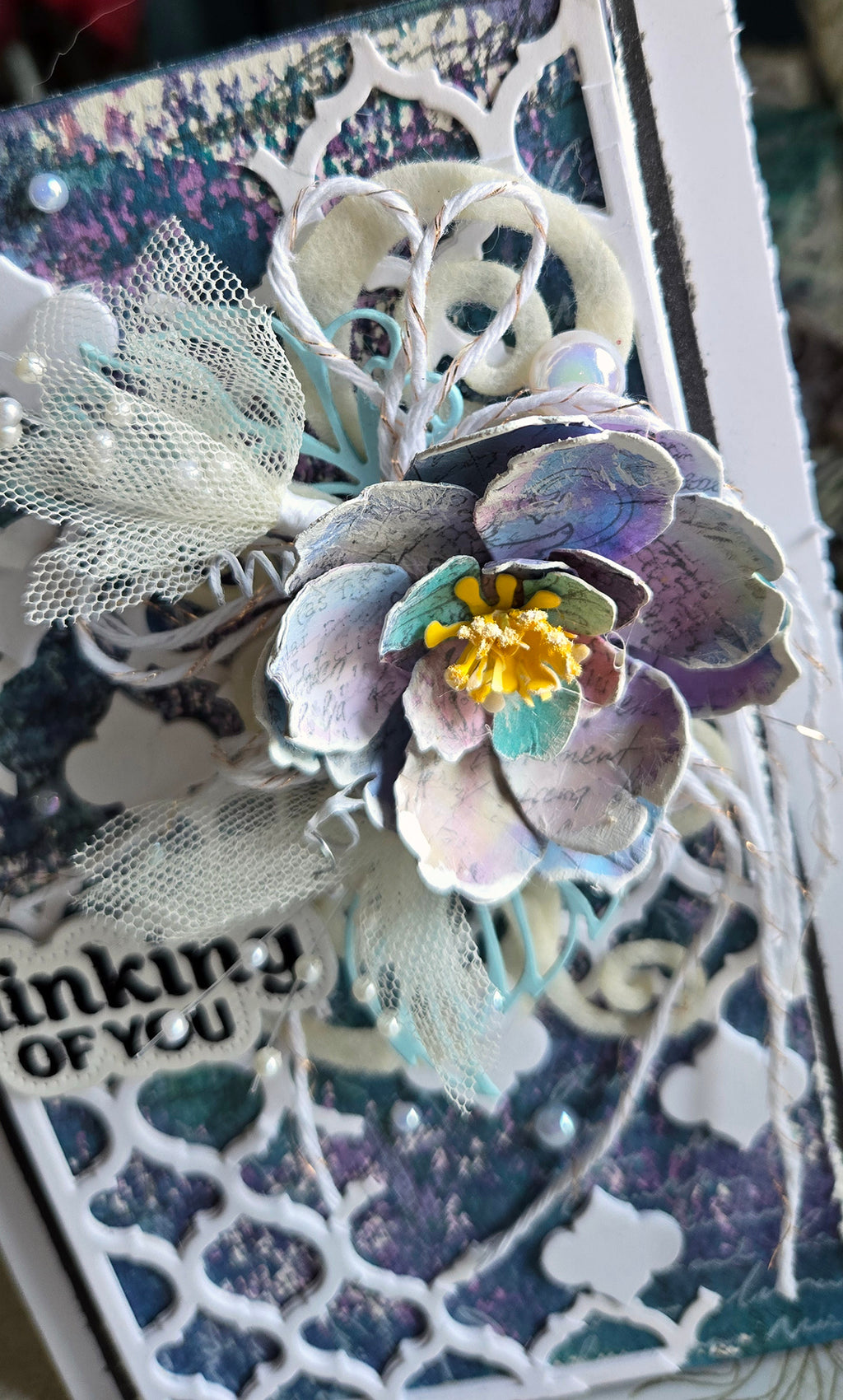 Thinking of You Greeting Card, Blue, Purple, Moroccan Tile Mixed Media