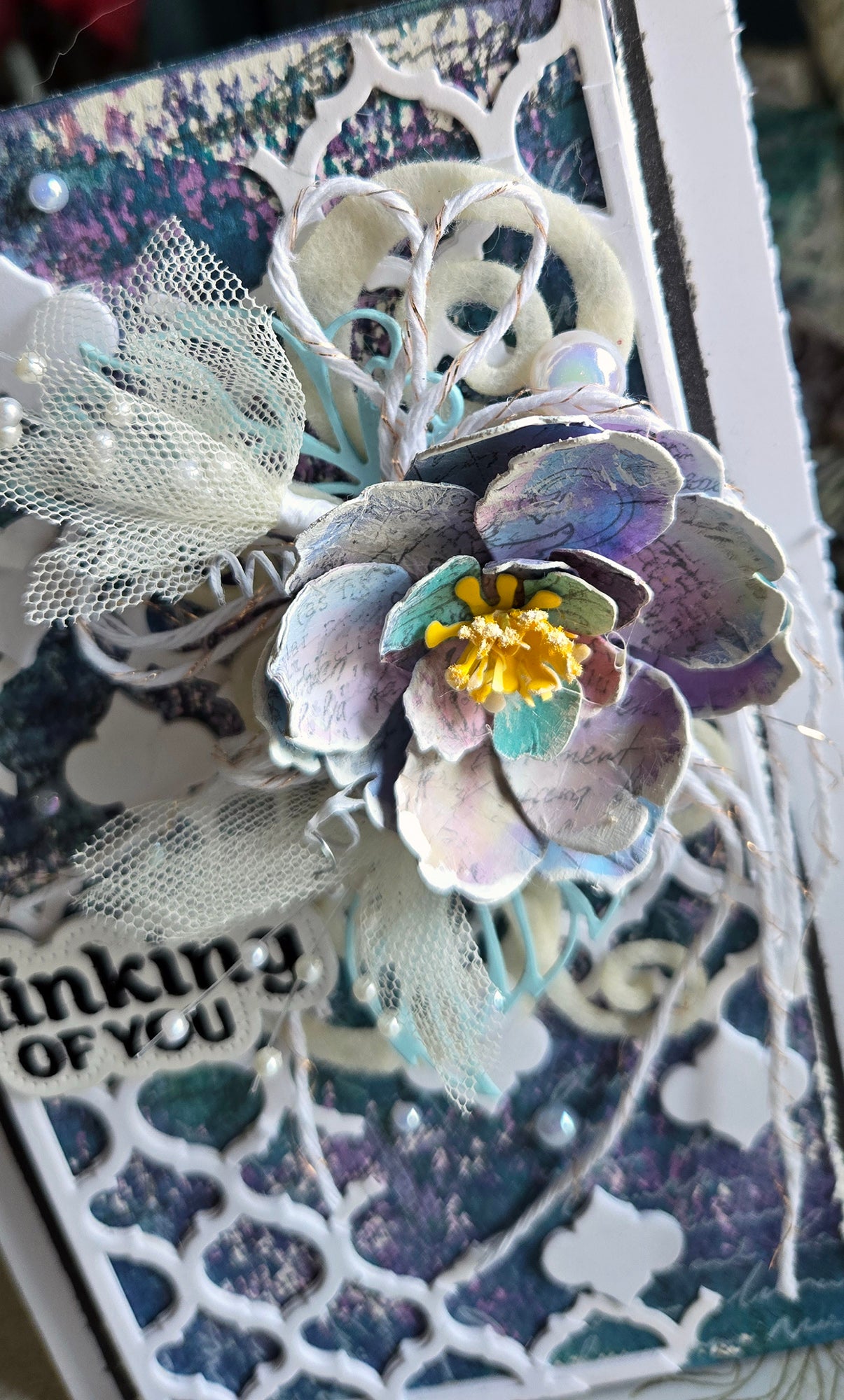 Thinking of You Greeting Card, Blue, Purple, Moroccan Tile Mixed Media