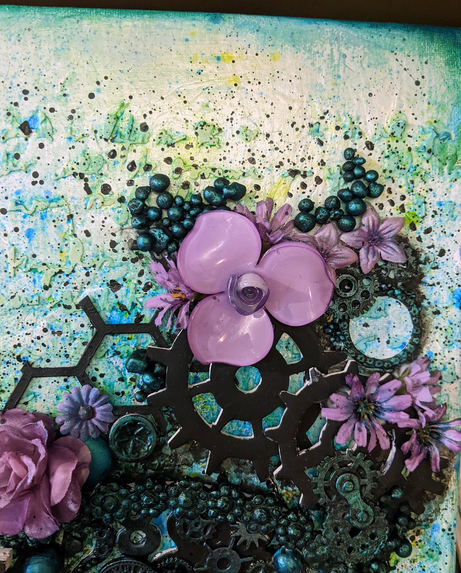 Steampunk Love & Purple Roses Mixed Media Gallery Canvas Wall Art