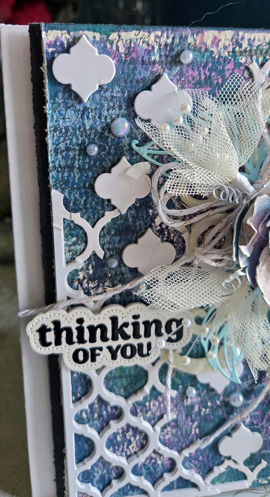 Thinking of You Greeting Card, Blue, Purple, Moroccan Tile Mixed Media