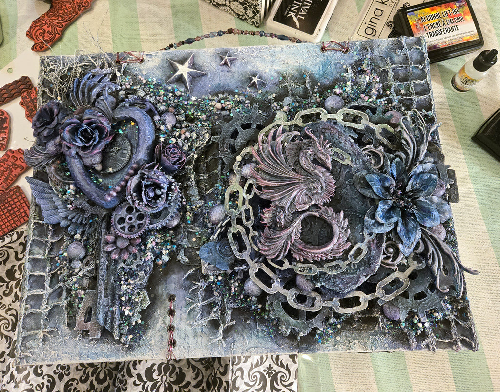A Dragon From the Stars 16"x12" Hard Canvas Panel Mixed Media Wall Art