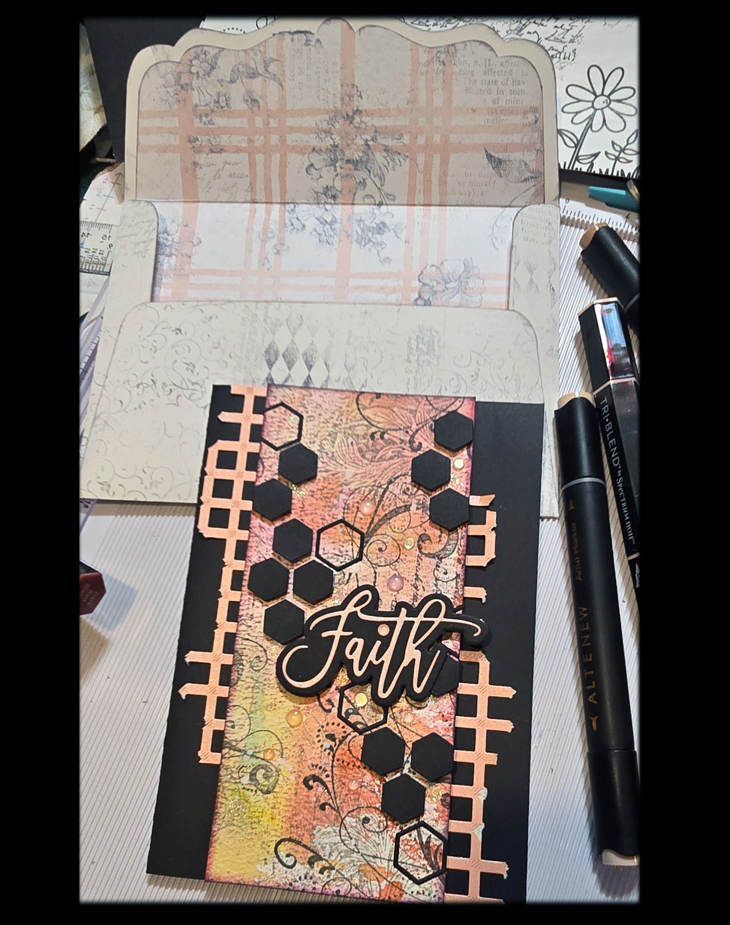 Faith Peach and Yellow Greeting Card, Mixed Media