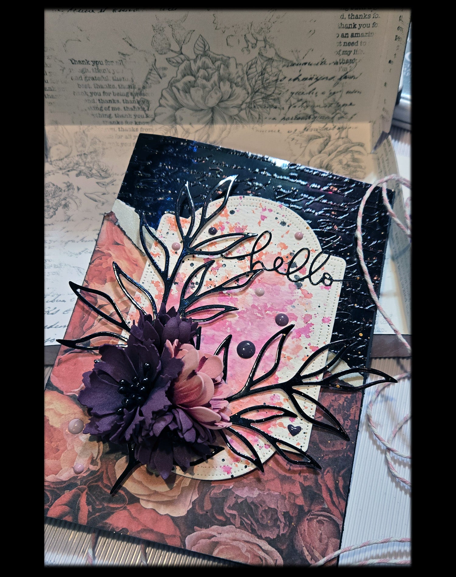 Shabby Chic "Hello" Greeting Card, Mixed Media