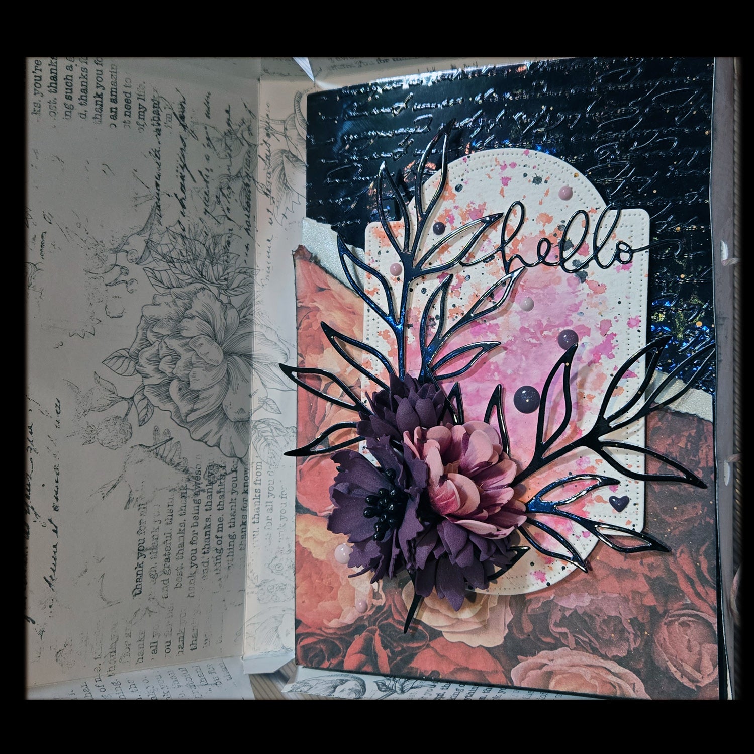 Shabby Chic "Hello" Greeting Card, Mixed Media
